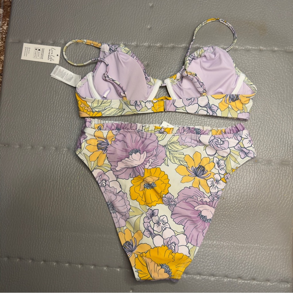 Cupshe Floral Two-Piece Bikini Set in Yellow & Lavender - Picture 2 of 6